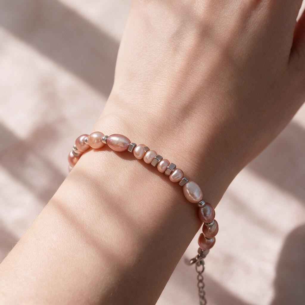 Bracelet Perles de Culture d’Eau Douce Roses - Argenté ou doré