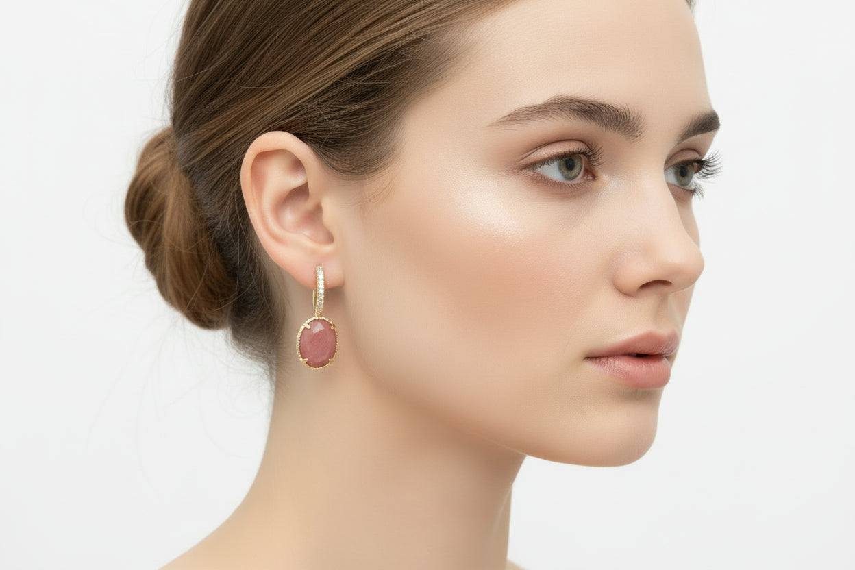 Boucles d'oreilles strass ovale lapis lazuli - rhodonite