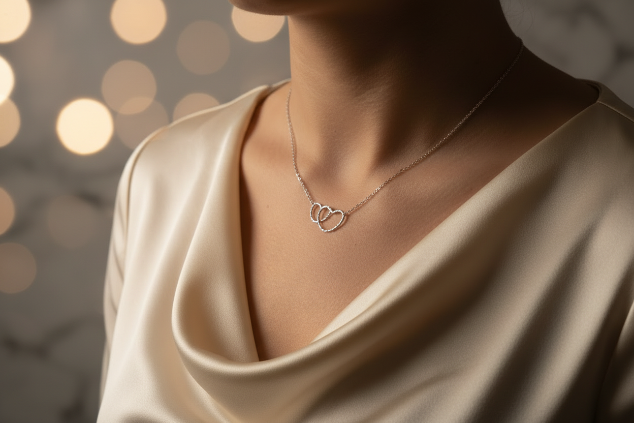 Collier double cœur doré en acier inoxydable