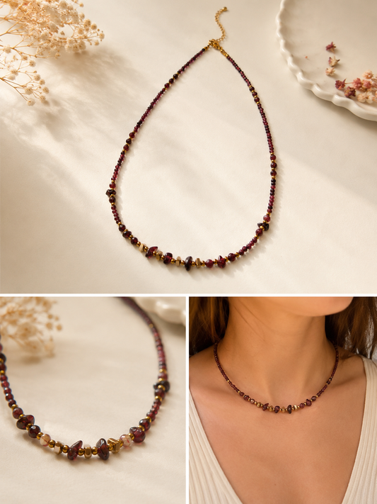 Collier en Grenat Naturel – Confiance, Courage & Énergie