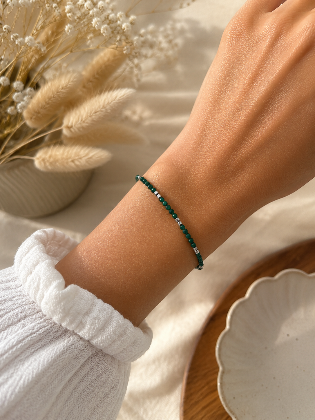 Bracelet en Malachite Naturelle – Création Artisanale Argenté