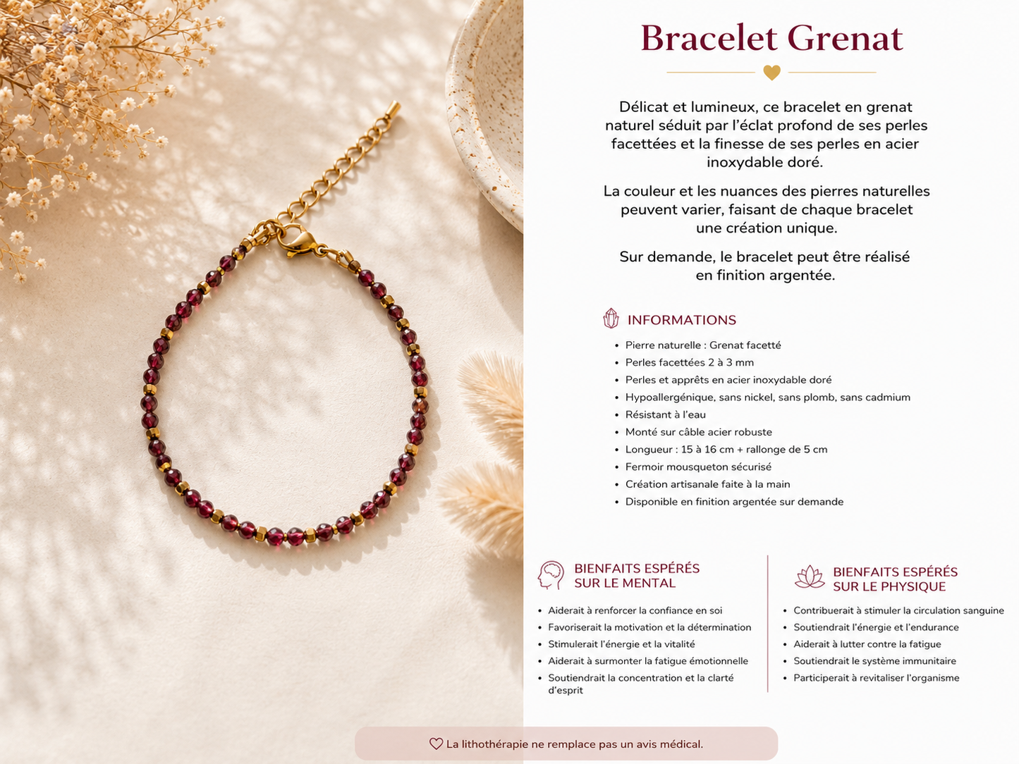 Bracelet Grenat Facetté Naturel