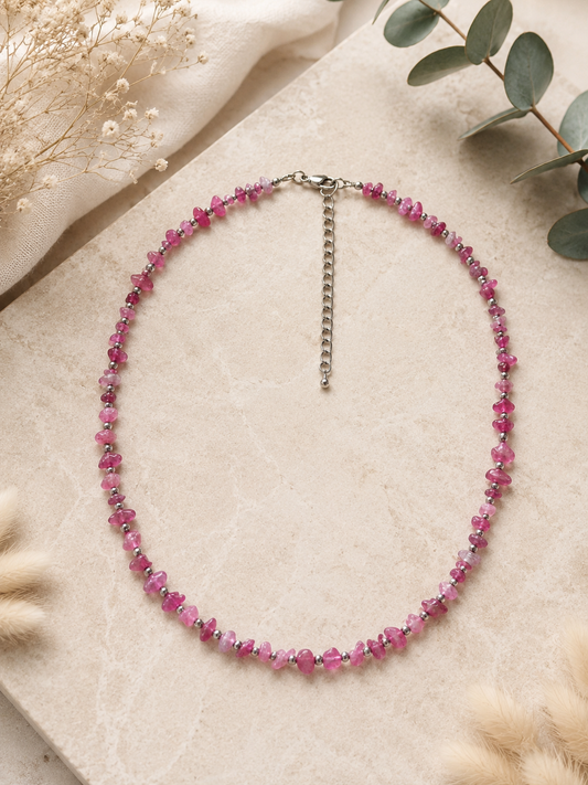 Collier Tourmaline Rose - Création Argenté