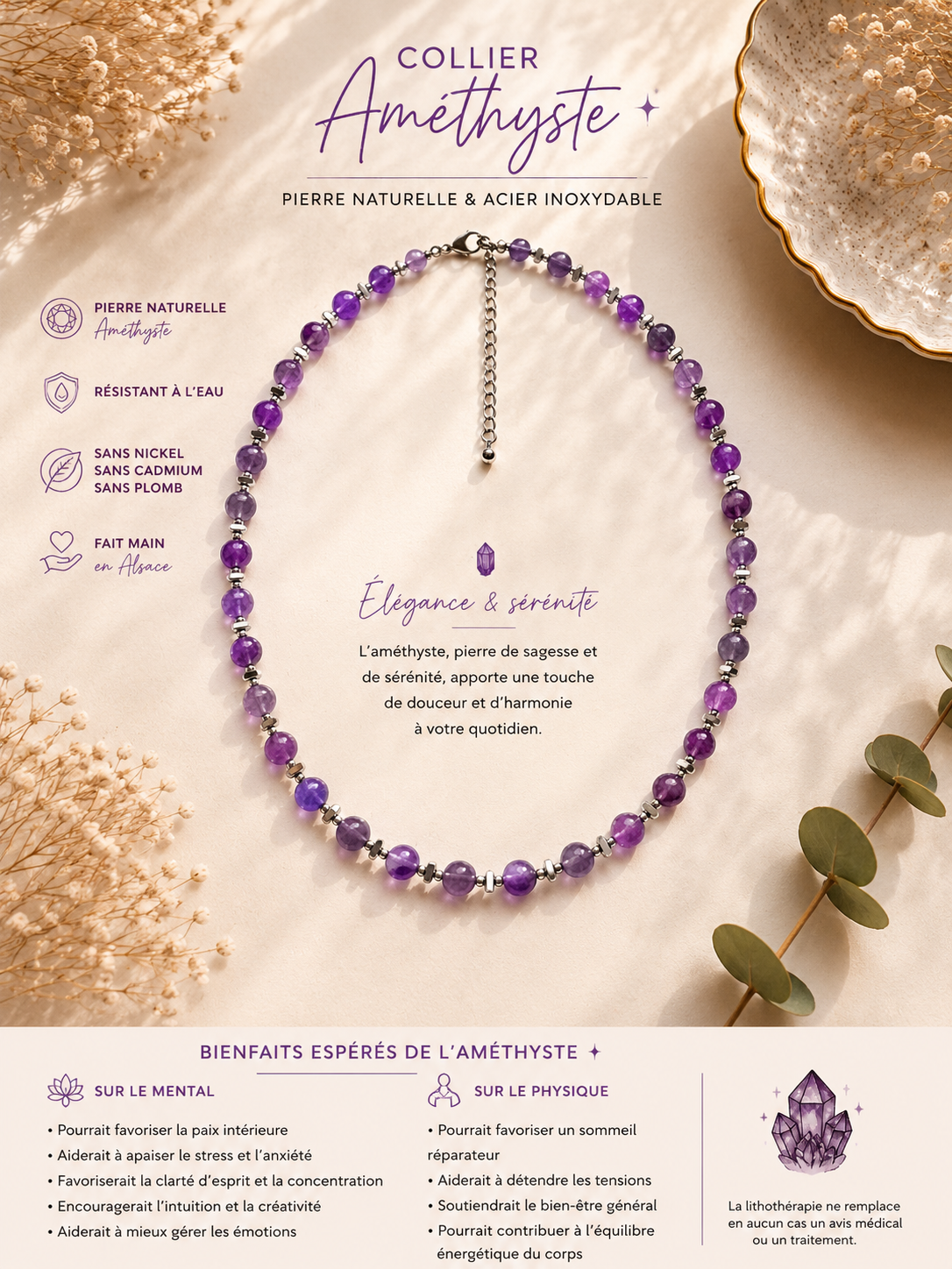 Collier création Améthyste en pierre naturelle