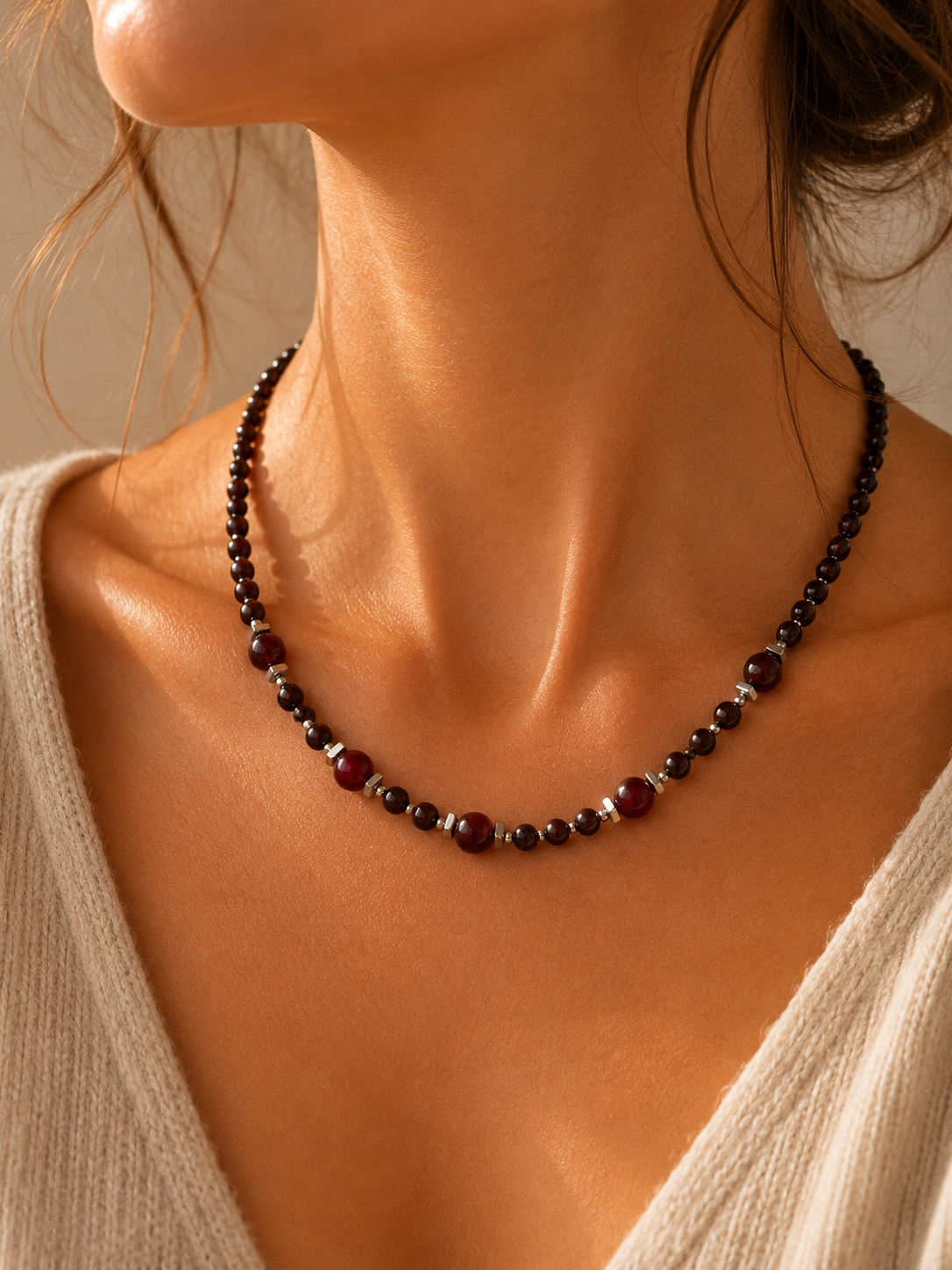 Collier création en Grenat
