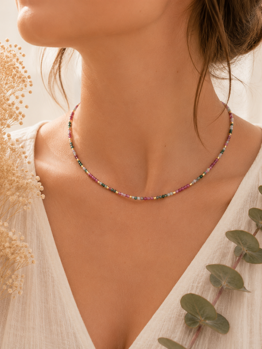 Collier création Tourmaline Rose & Agate Mousse