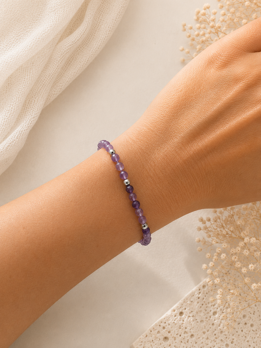 Bracelet Améthyste facetté argenté