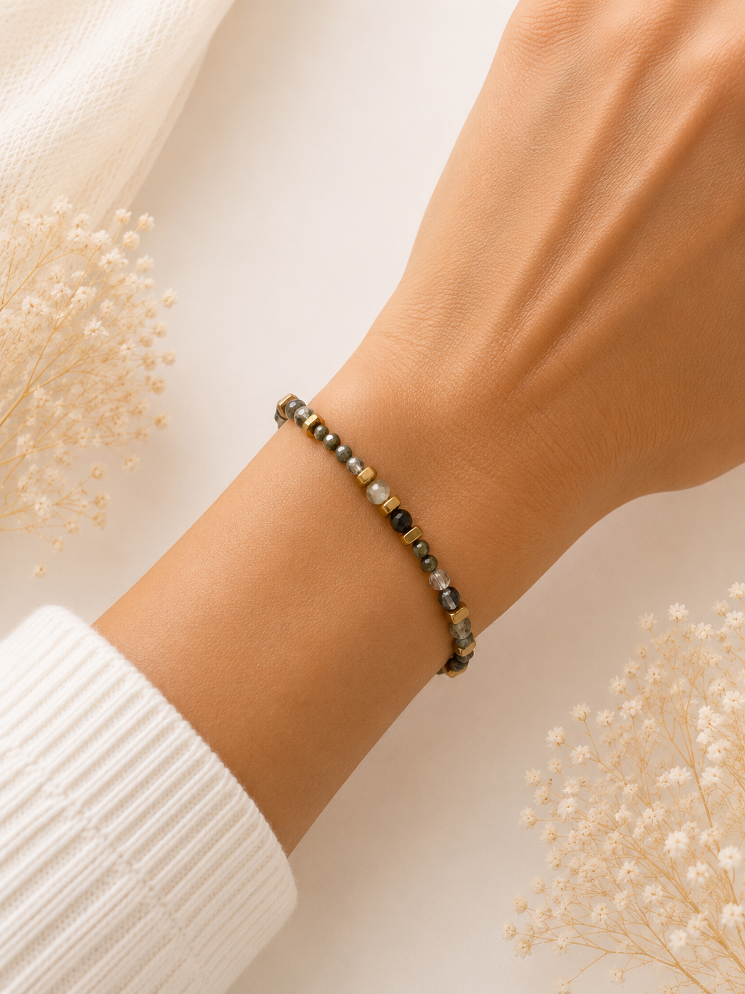 Bracelet Quartz vert facetté - Doré
