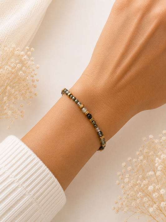 Bracelet Quartz vert facetté - Doré