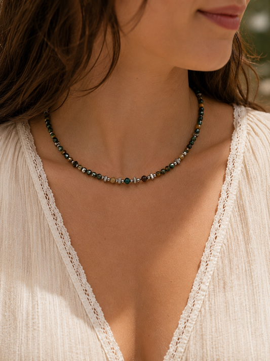 Collier Turquoise Africaine Facettée Argenté