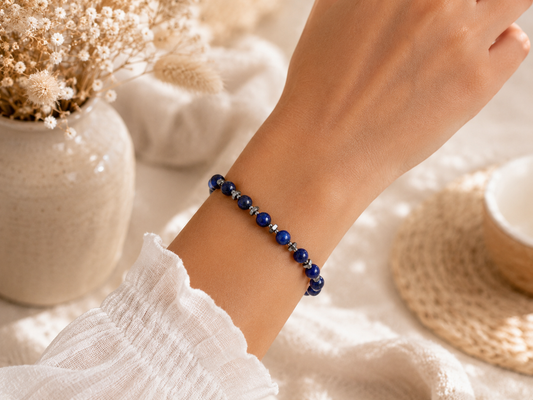 Bracelet Lapis Lazuli Rond - Argenté