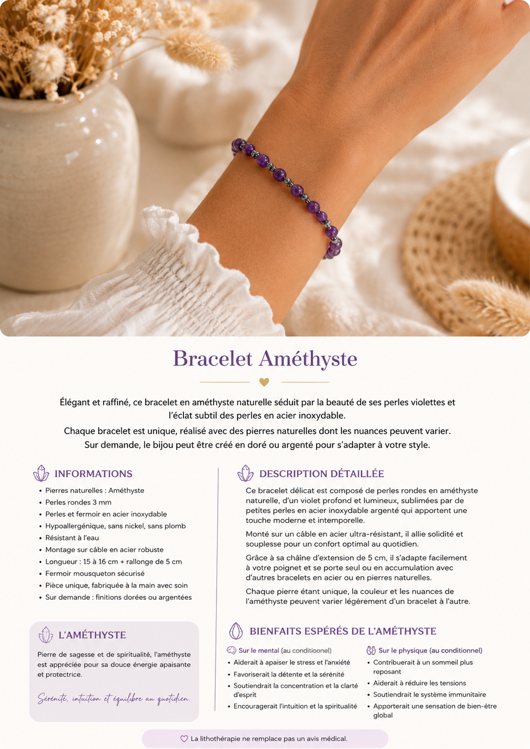 Bracelet Améthyste - Argenté