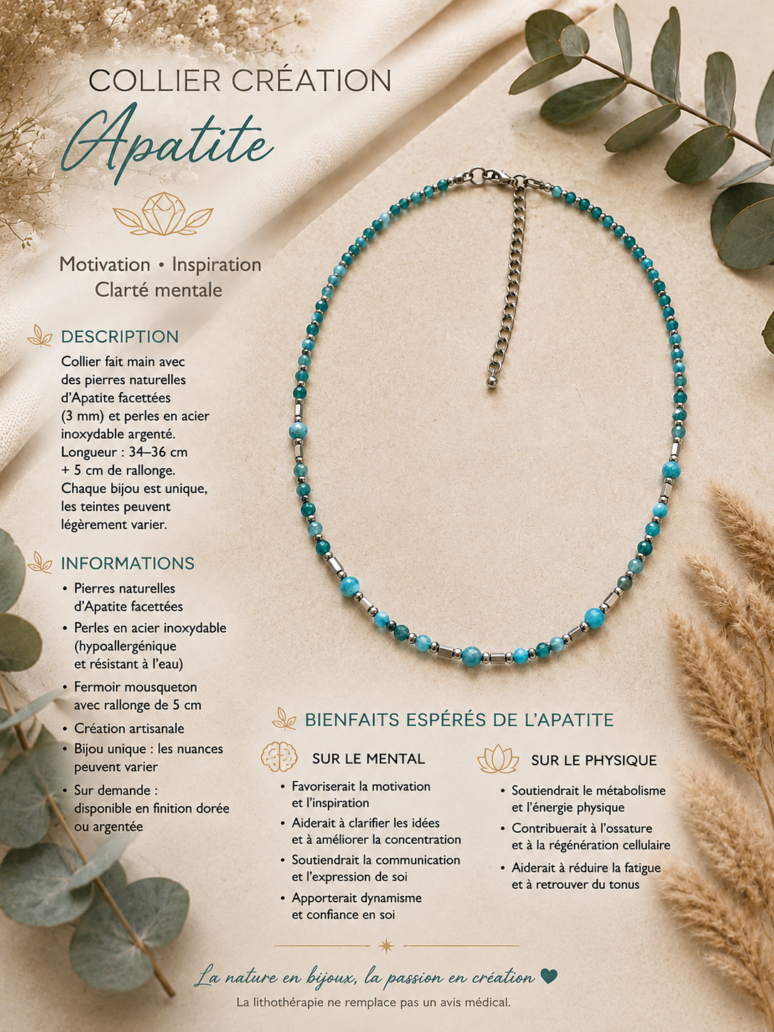 Collier Apatite création argenté