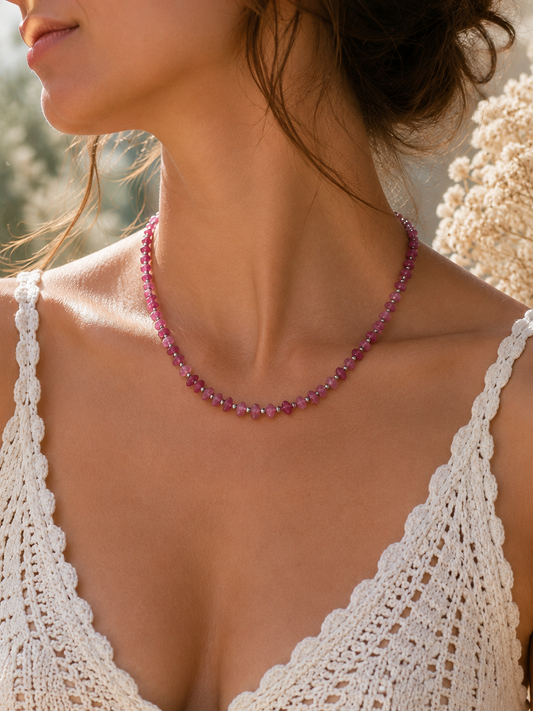 Collier Tourmaline Rose - Création Argenté