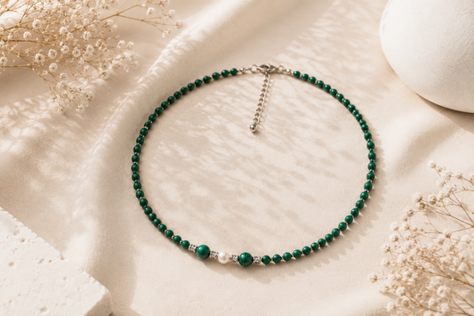 Collier création en malachite Perle d’Eau Douce ✨