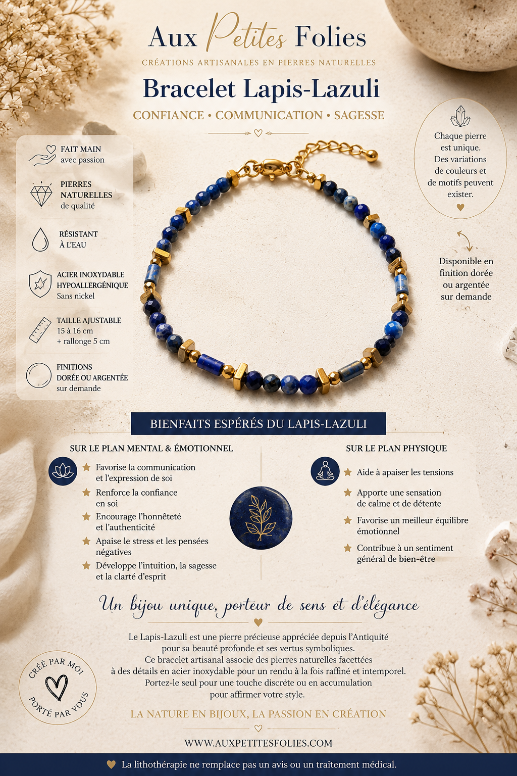 Bracelet Lapis Lazulis facetté doré