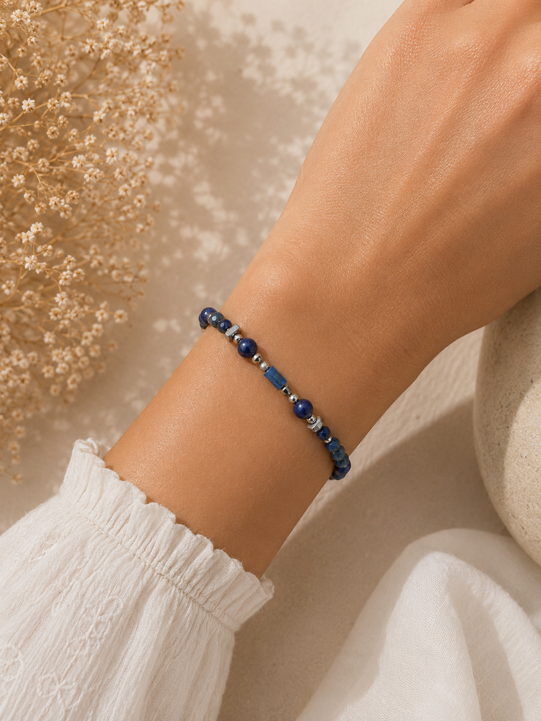 Bracelet Lapis Lazulis argenté facetté