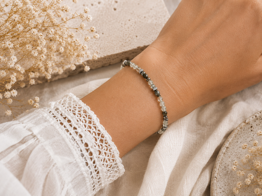 Bracelet Quartz vert facetté - Argenté