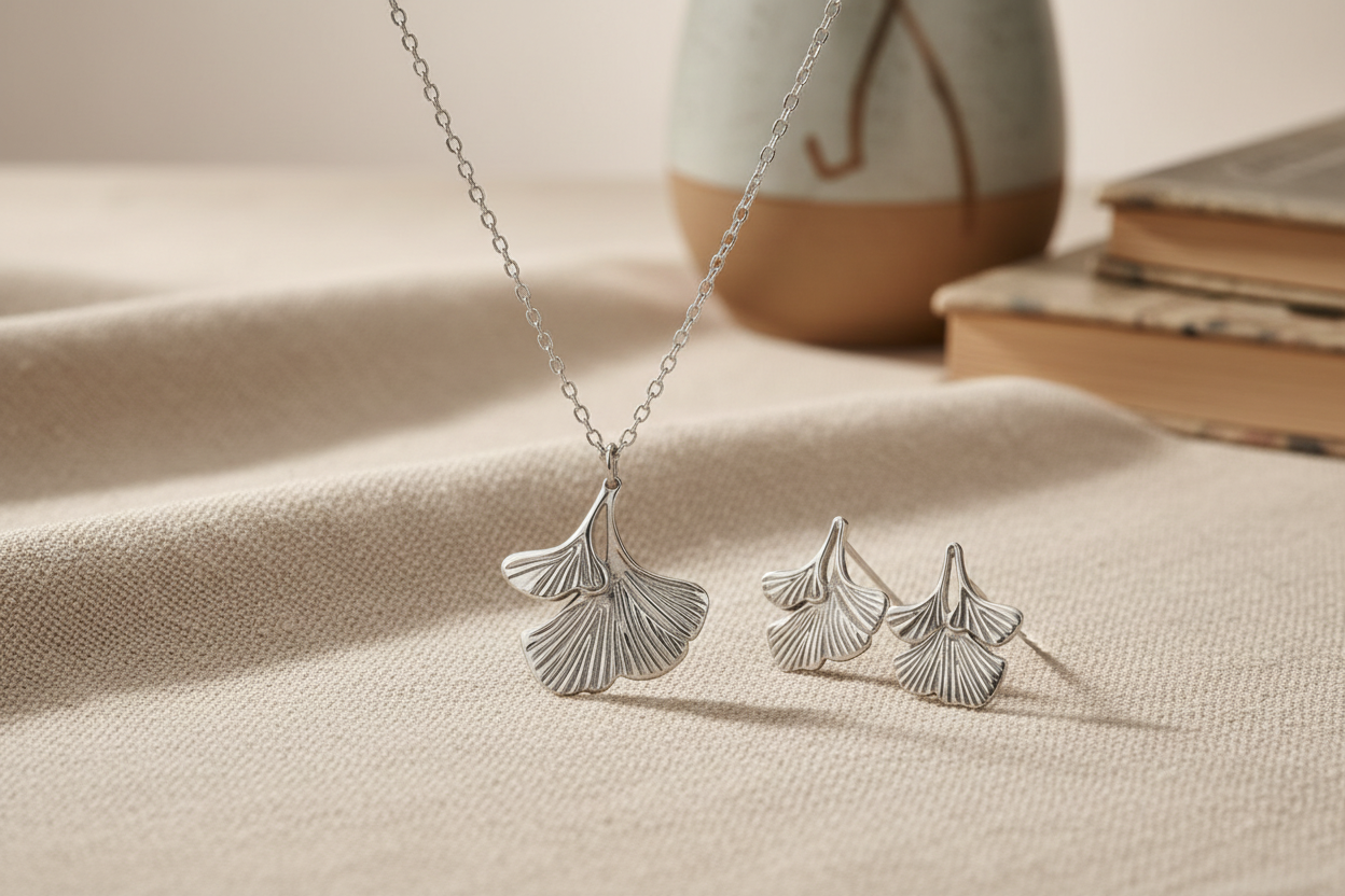 🌿 Collier Gingko Argenté