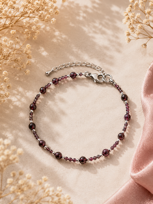 Bracelet grenat argenté ou doré