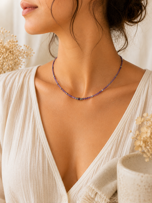 Collier Améthyste facetté argenté