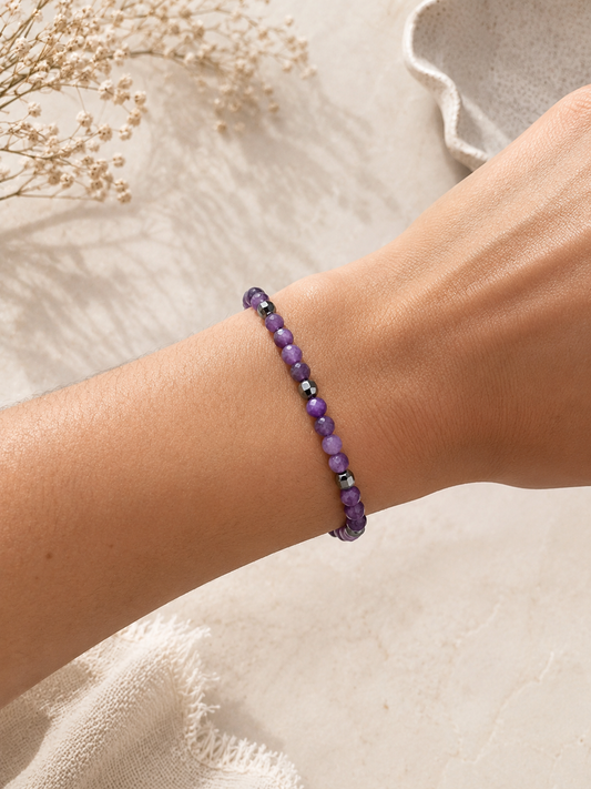 Bracelet Améthyste facetté argenté