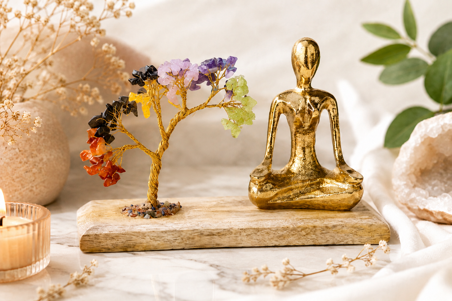 Jardin Zen Aventurine Verte & Méditation – Arbre de Vie en Pierre Naturelle – Harmonie et Prospérité