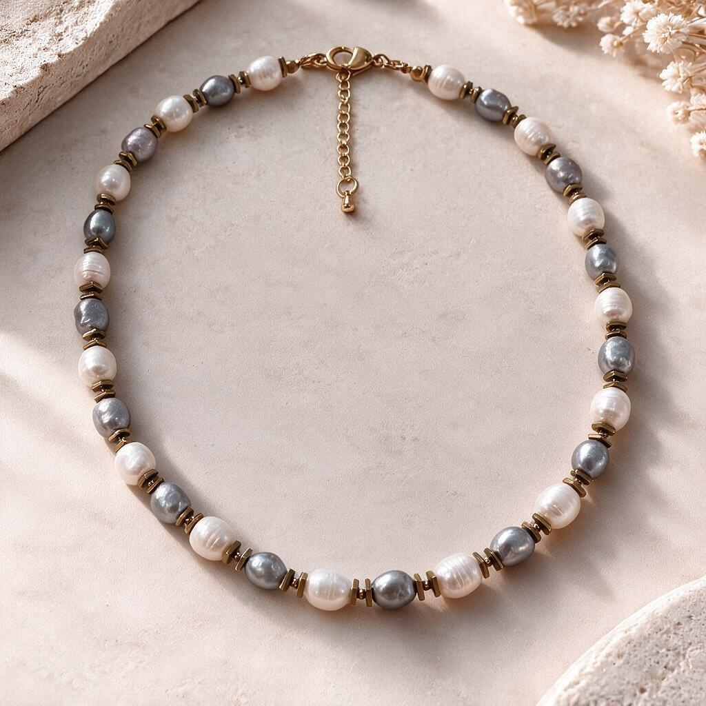 Collier en perles de culture d’eau douce blanches et mauves – Finition dorée ou argentée |