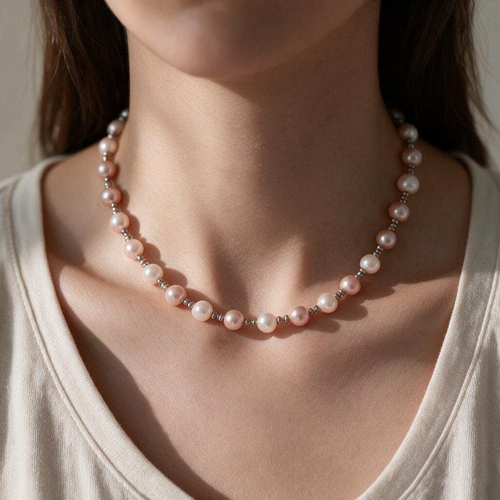 Collier Perles de Culture d’Eau Douce Roses et Blanches – Création Artisanale