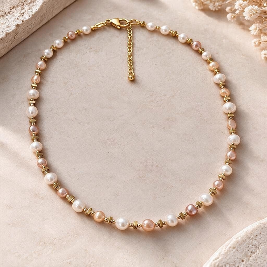 ✨ Éclat de Rose – Collier en Perles de Culture d’Eau Douce