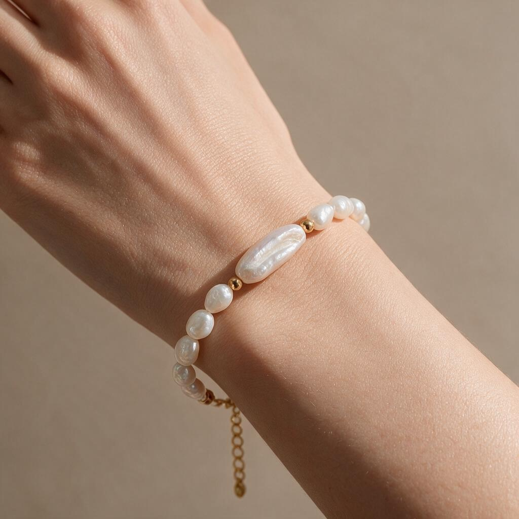 Bracelet Perles de Culture d’Eau Douce Blanches – Doré ou Argenté