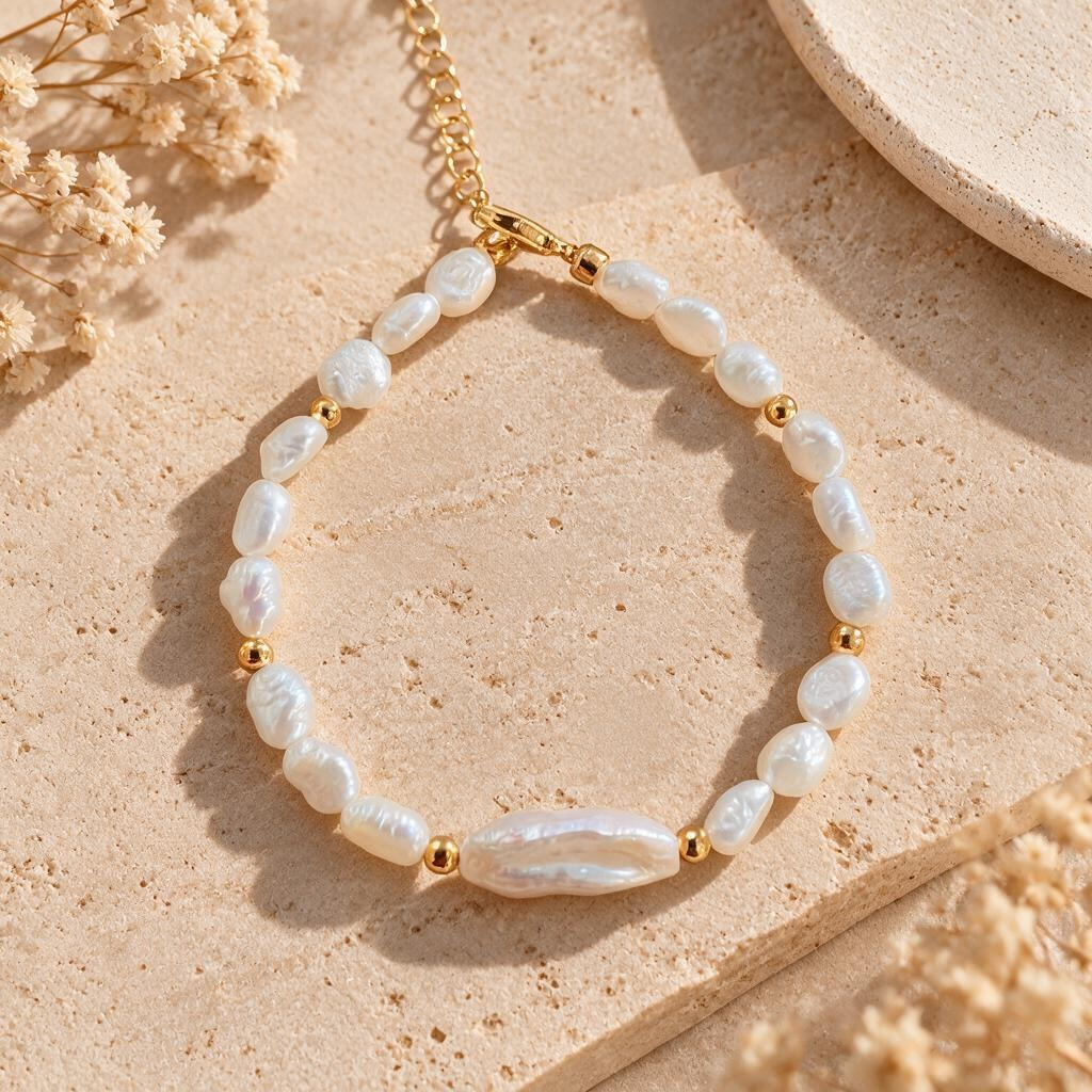 Bracelet Perles de Culture d’Eau Douce Blanches – Doré ou Argenté