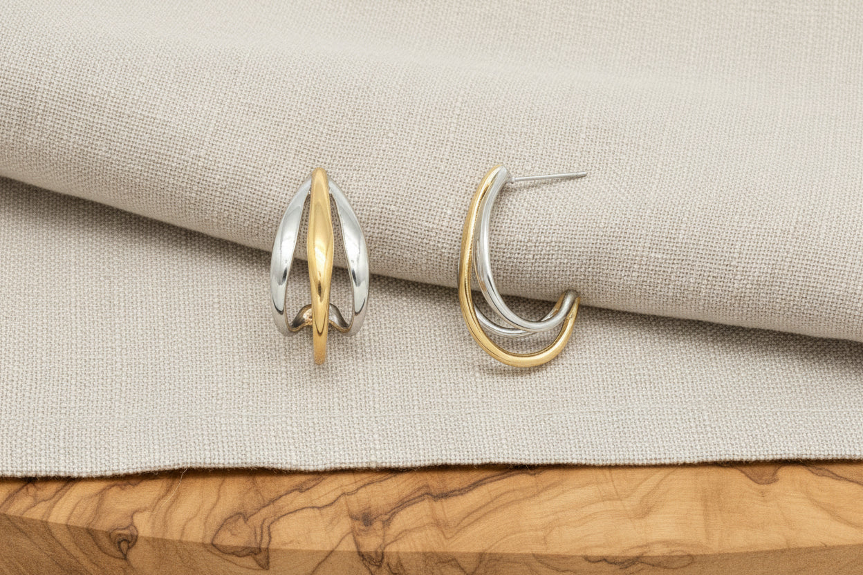 Boucles d'oreilles 3 lignes argenté/doré