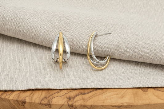 Boucles d'oreilles 3 lignes argenté/doré