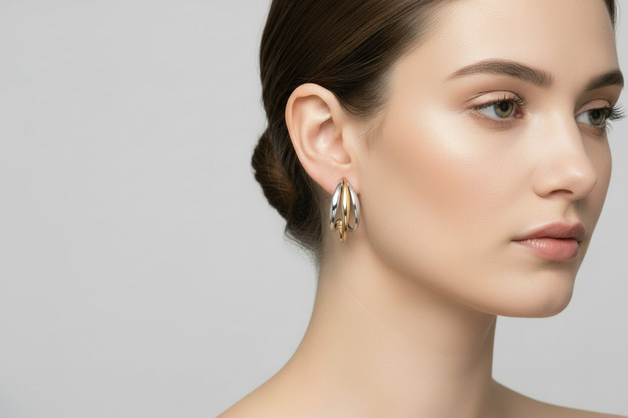 Boucles d'oreilles 3 lignes argenté/doré