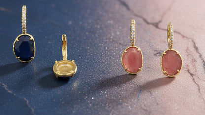 Boucles d'oreilles strass ovale lapis lazuli - rhodonite