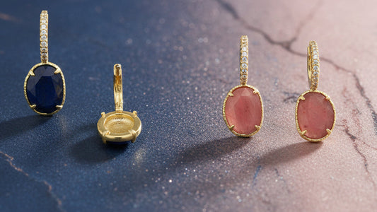 Boucles d'oreilles strass ovale lapis lazuli - rhodonite