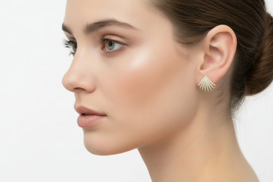 Boucles d'oreilles 6 traits triangles strass blanc -