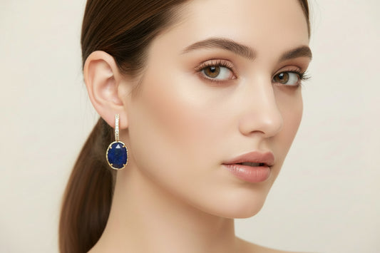 Boucles d'oreilles strass ovale lapis lazuli - rhodonite