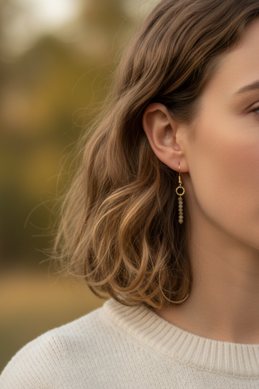 Boucle d'oreille pendante pierre