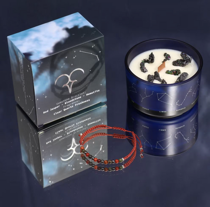 Bougie de Cristal du Zodiaque avec Bracelet de Pierres Précieuses - Bélier