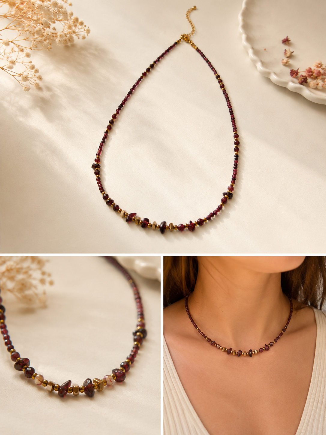 Collier en Grenat Naturel – Confiance, Courage & Énergie
