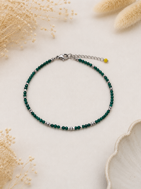 Bracelet en Malachite Naturelle – Création Artisanale Argenté
