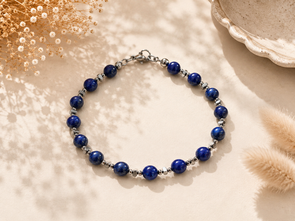 Bracelet Lapis Lazuli Rond - Argenté