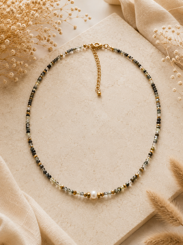 Collier Quartz vert doré - Création