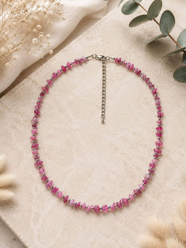 Collier Tourmaline Rose - Création Argenté