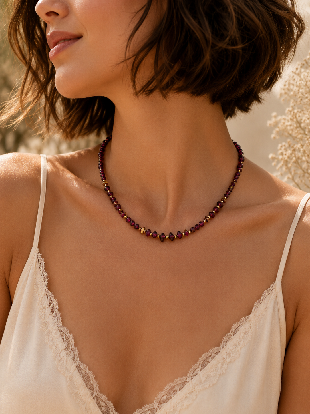 Collier Grenat Naturel – Élégance & Énergie Argenté