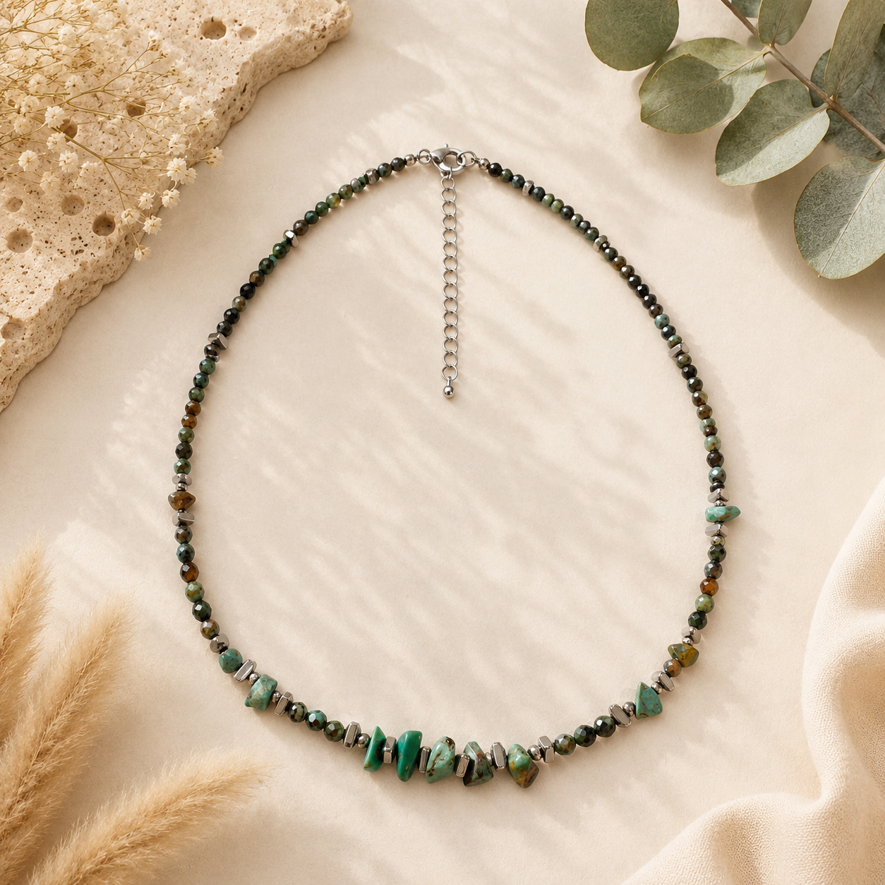 Collier Turquoise Africaine Facettée Argenté