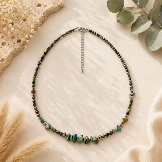 Collier Turquoise Africaine Facettée Argenté