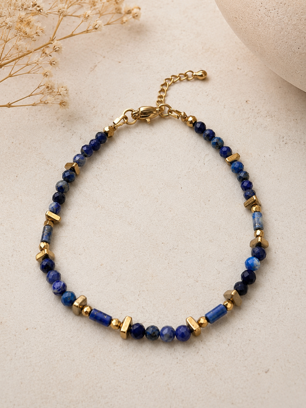 Bracelet Lapis Lazulis facetté doré